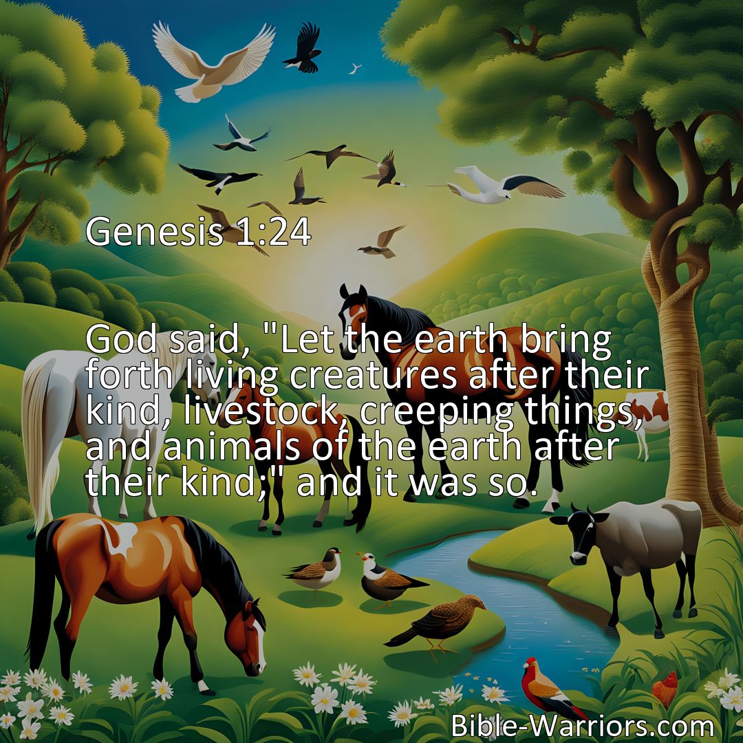 Freely Shareable Bible Verse Image Genesis 1:24 God said, Let the earth bring forth living creatures after their kind, livestock, creeping things, and animals of the earth after their kind; and it was so.>