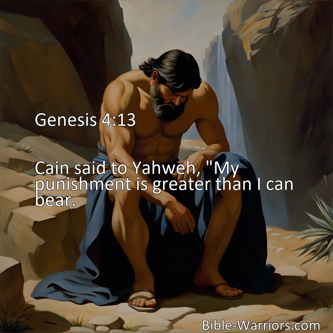 Freely Shareable Bible Verse Image Genesis 4:13 Cain said to Yahweh, My punishment is greater than I can bear.>