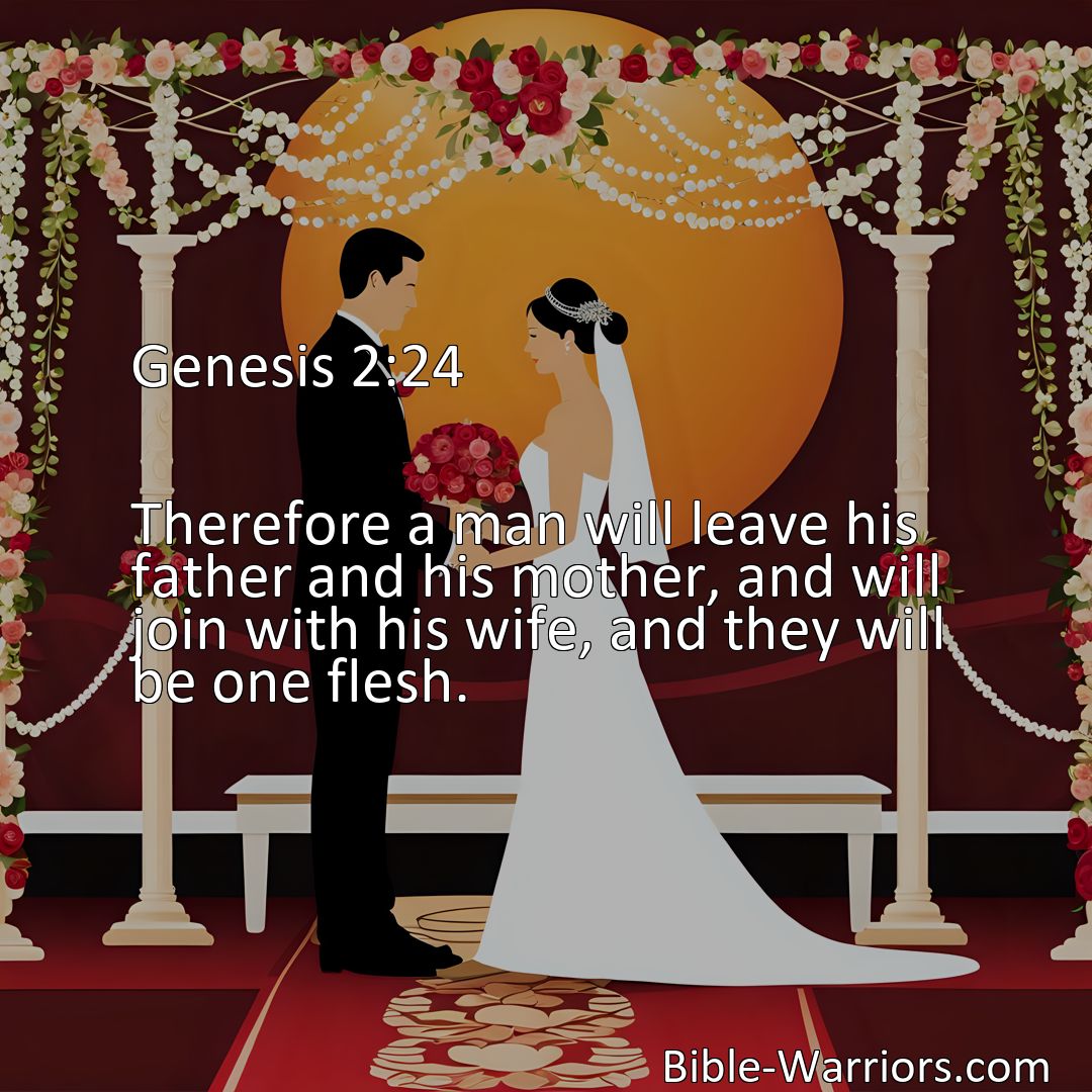 Freely Shareable Bible Verse Image Genesis 2:24 Therefore a man will leave his father and his mother, and will join with his wife, and they will be one flesh.>