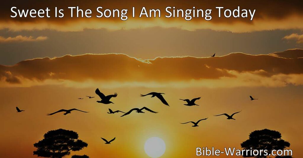 Experience the joy of redemption and love divine with the sweet song I am singing today. Let the melody uplift your spirit and remind you of the transformative power of Christ. Discover hope and solace in this hymn of gratitude.