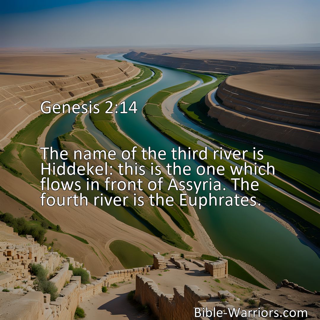 Freely Shareable Bible Verse Image Genesis 2:14 The name of the third river is Hiddekel: this is the one which flows in front of Assyria. The fourth river is the Euphrates.>