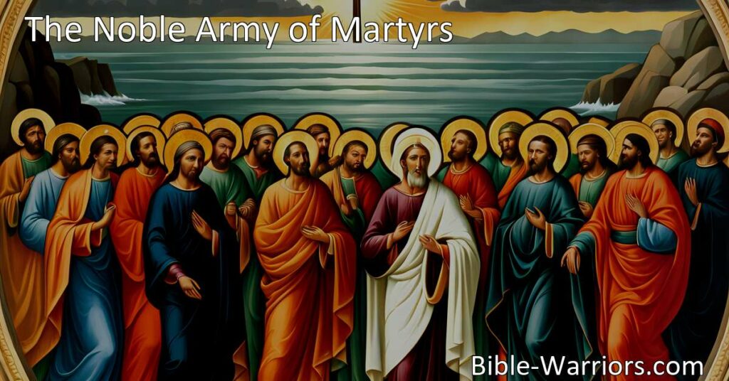 Discover the courageous and inspiring story of The Noble Army of Martyrs. This profound hymn celebrates their unwavering faith and triumphant sacrifices in the name of God. Join their noble legacy of spiritual bravery and devotion.