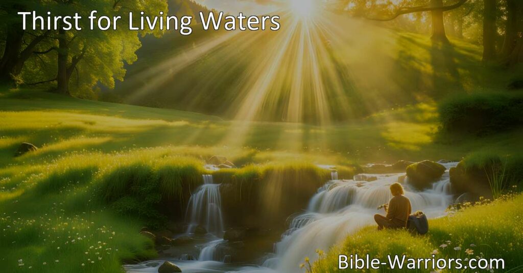 Quench your spiritual longing with "Thirst for Living Waters." Dive into the universal yearning for true fulfillment and connection