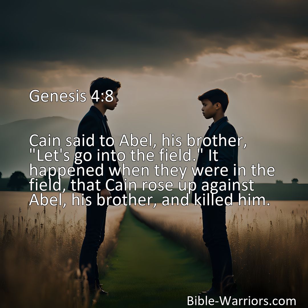 Freely Shareable Bible Verse Image Genesis 4:8 Cain said to Abel, his brother, Let's go into the field. It happened when they were in the field, that Cain rose up against Abel, his brother, and killed him.>