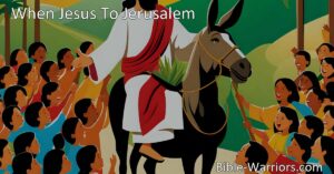 Discover the joyous occasion when Jesus visited Jerusalem in the hymn "When Jesus To Jerusalem Came on that olden day." Experience the excitement of the happy little children as they eagerly awaited His arrival and greeted Him with shouts of "Hosanna!" Their pure and innocent voices echoed throughout the hills as they expressed their love and adoration for their Lord and King. Learn the lessons of devotion