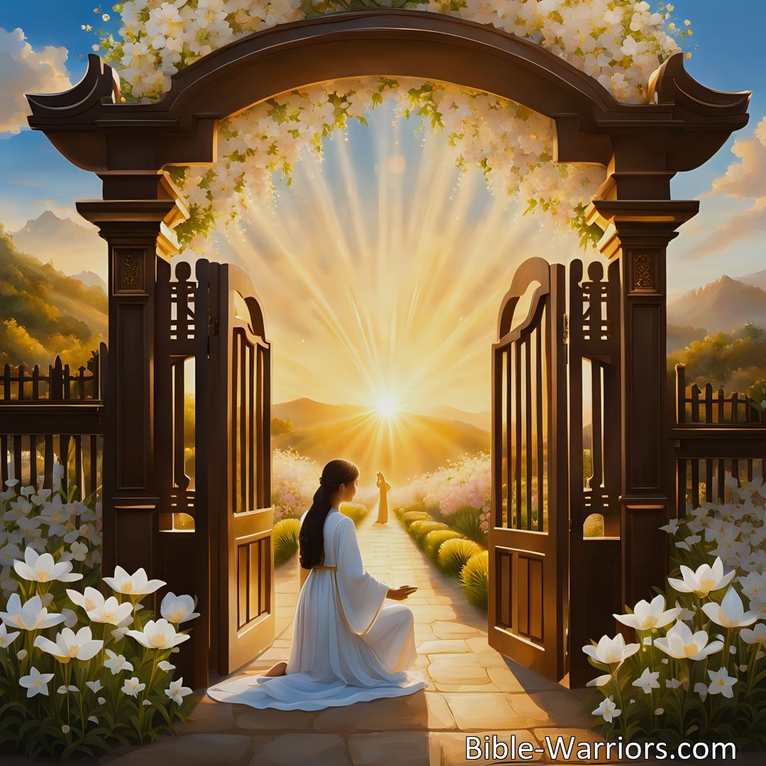 Freely Shareable Hymn Inspired Image Find comfort and joy waiting at Mercy's Gate. Discover the power of prayer, the all-seeing nature of my Savior, and the solace found in His presence. Seek comfort and guidance through prayer and discover eternal hope.