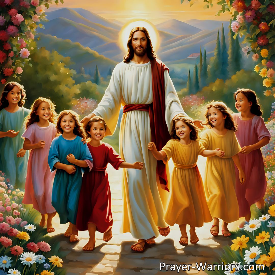 Freely Shareable Hymn Inspired Image Jesus Is Calling The Children: Embrace the Beautiful Way and Follow Jesus' Footsteps for Eternal Joy and Peace. Respond to His Sweet Voice and Let Him Guide You to Heaven.