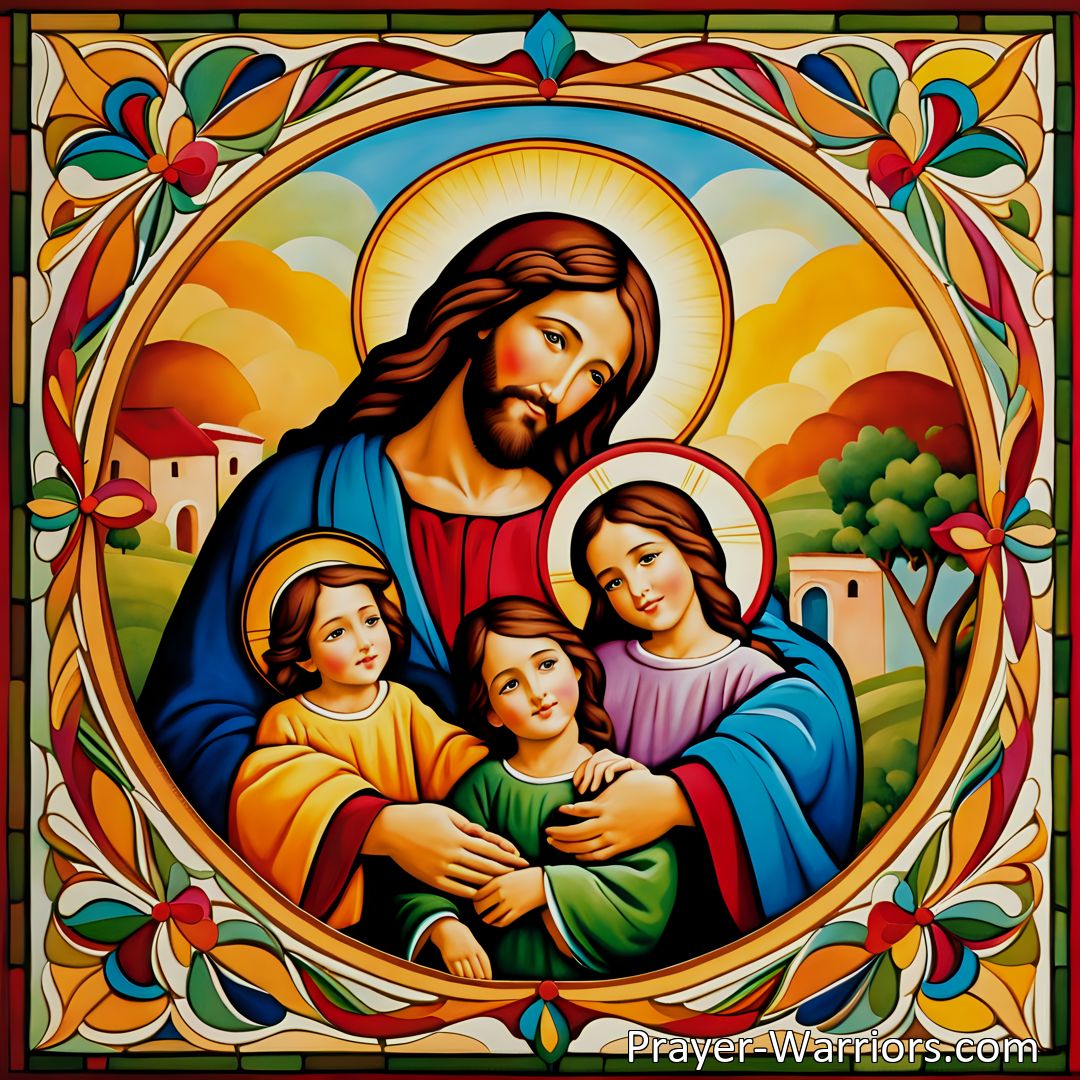 Freely Shareable Hymn Inspired Image Jesus Is The Children's Friend: A Precious and Tender Source of Love and Guidance. Discover the deep bond and special connection between Jesus and children, as expressed in the hymn Jesus Is The Children's Friend. Explore the meaning behind the lyrics and the importance of Jesus's role in children's lives.