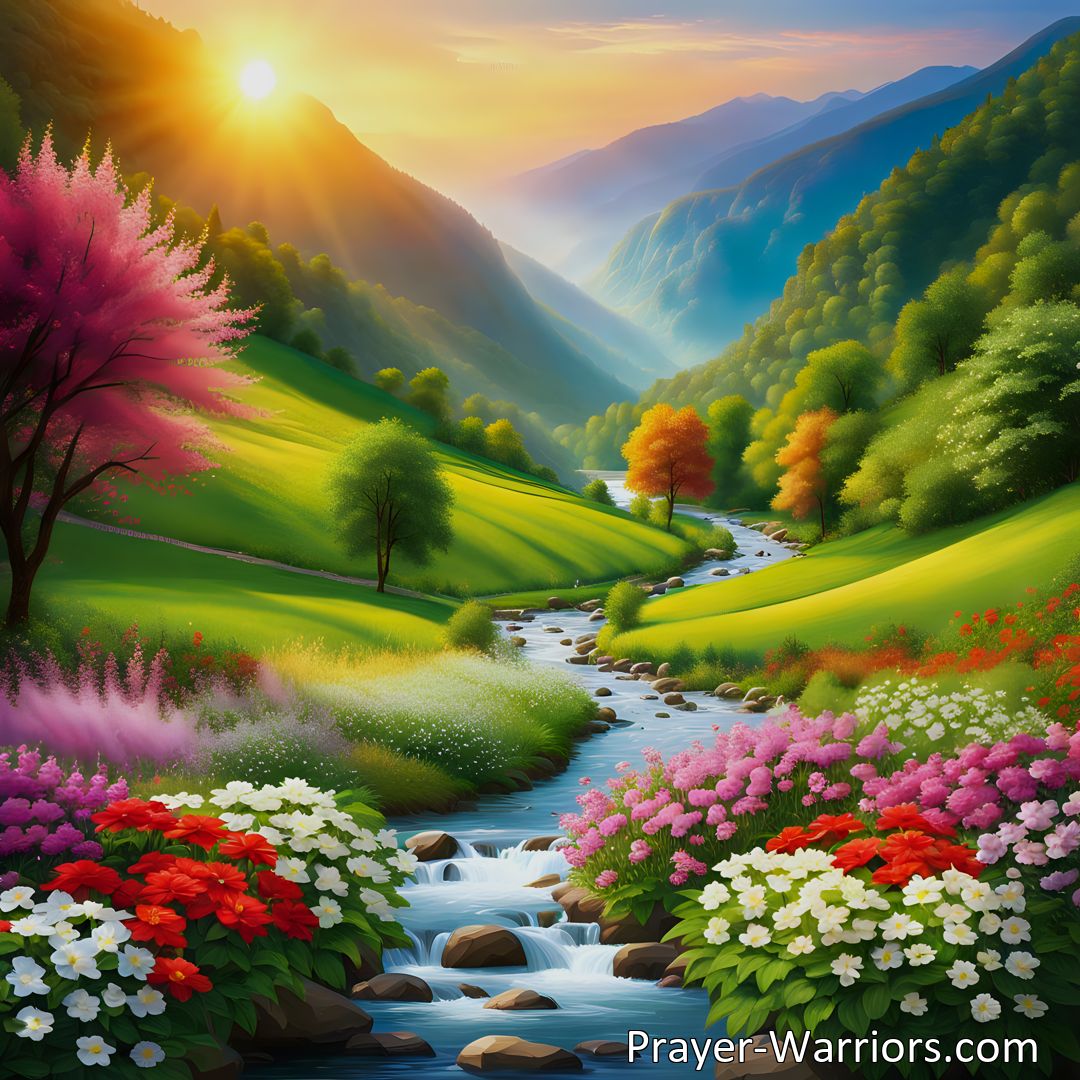 Freely Shareable Hymn Inspired Image Discover the enchanting beauty of a lovely valley where living waters flow. Experience the serenity and heavenly bliss that awaits in this magnificent gateway to paradise. Hosanna, praise His name forever.