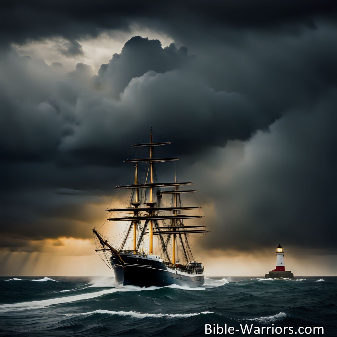 Freely Shareable Hymn Inspired Image Find solace and salvation amidst sin's wild ocean. Discover the urgency to steer for home and embrace the loving voice of Jesus, guiding us towards safety and eternal bliss.