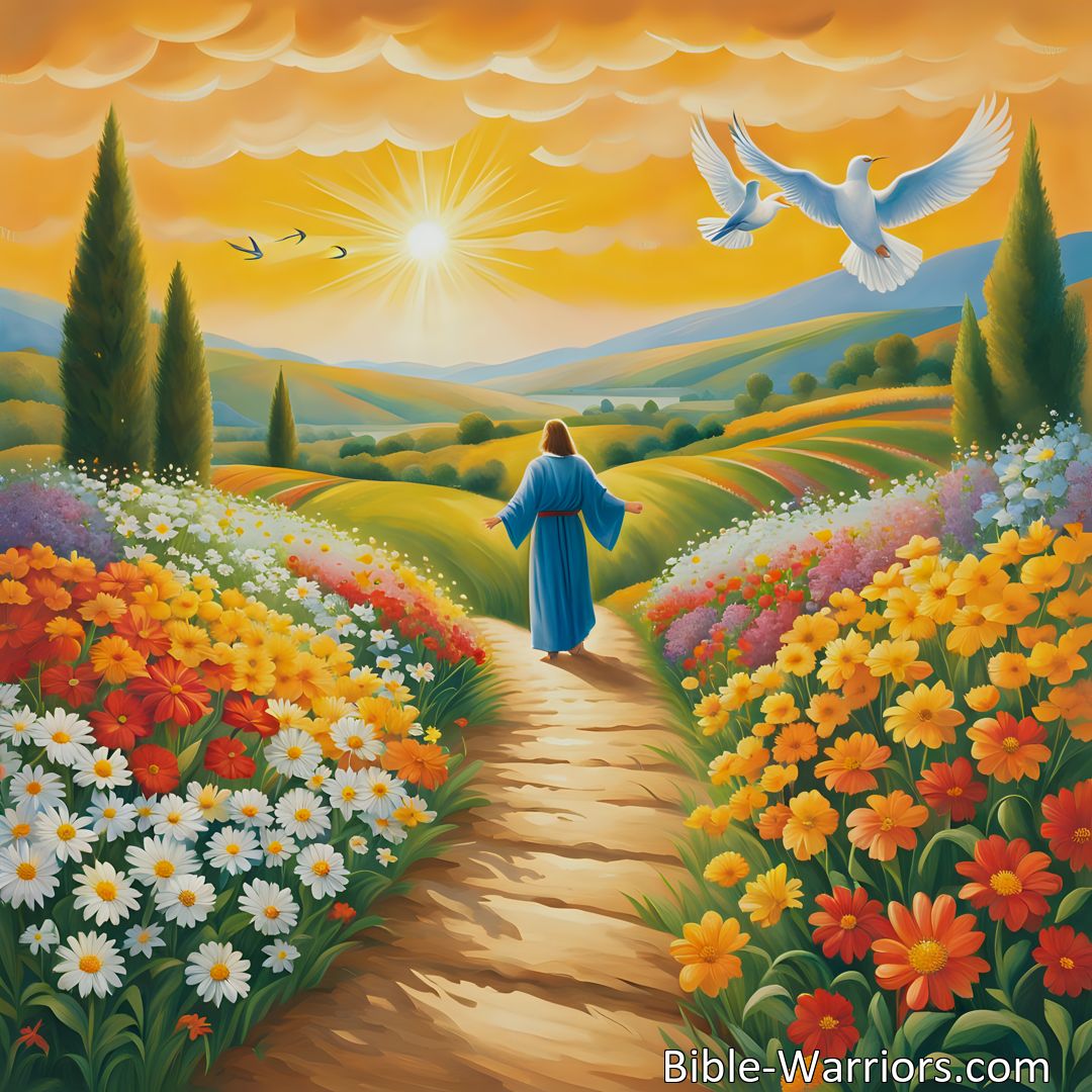 Freely Shareable Hymn Inspired Image Find Happiness in the Love of Jesus with All My Life Is Filled With Sunshine. Walk and talk with Him every day, trusting His love to keep you happy all the way. Embrace His boundless love for a brighter, joyful life.