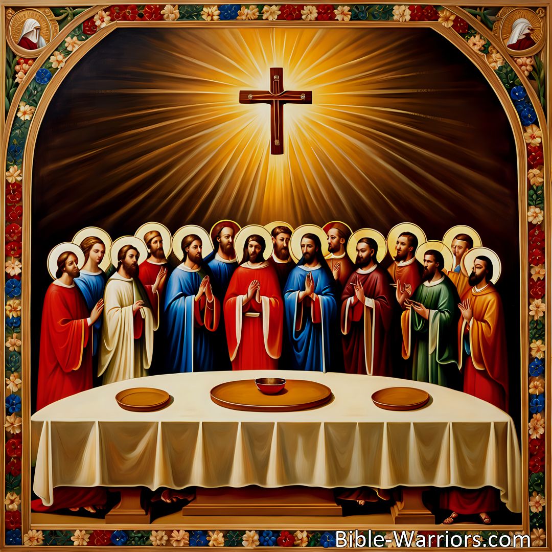 Freely Shareable Hymn Inspired Image Join Jesus in communion and unity with His saints. Reflect on the profound grace and significance of His invitation to gather around His table. Experience the power and beauty of unity as we embrace this sacred invitation together.