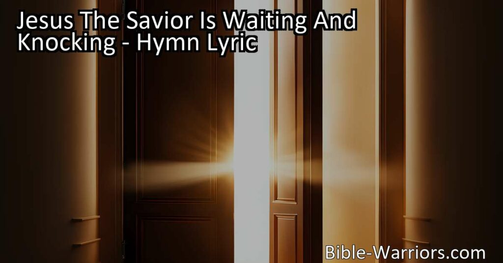 Jesus the Savior is patiently waiting and knocking at the door of your heart. Don't miss out on the incredible joy and love he wants to share. Welcome him in and experience a transformed life filled with purpose and eternal love. Open the door to Jesus today.