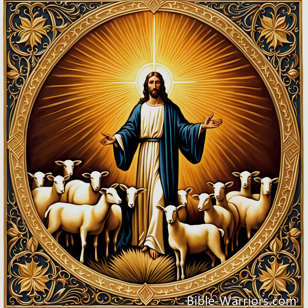 Freely Shareable Hymn Inspired Image Discover the Love and Sacrifice: O Jesus Christ Thou Dying Lamb

Embrace the profound love and sacrifice of Jesus, the humble and gentle lamb. Trust in Him, surrender, and serve His glorious and holy name. Experience the power of His righteousness and eternal praise.