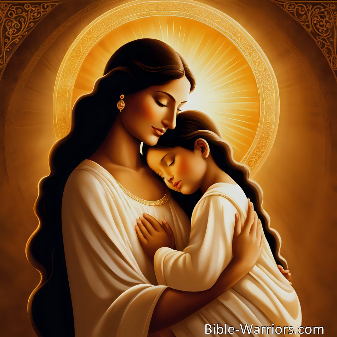 Freely Shareable Hymn Inspired Image Experience the Divine Presence of He Who By A Mothers Love - Unconditional, Ever-Present, and Binding Hearts Together. Find solace, healing, and boundless joy in the embrace of a mother's love.