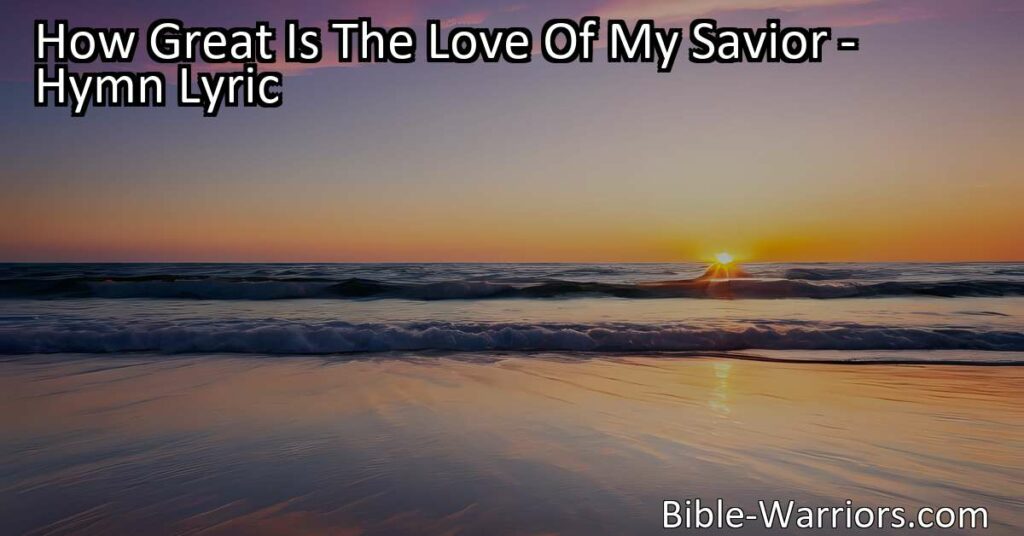 Experience the unconditional love and endless grace of our Savior with "How Great Is The Love Of My Savior." Find comfort in His protection and embrace His unshakeable purpose for your life.