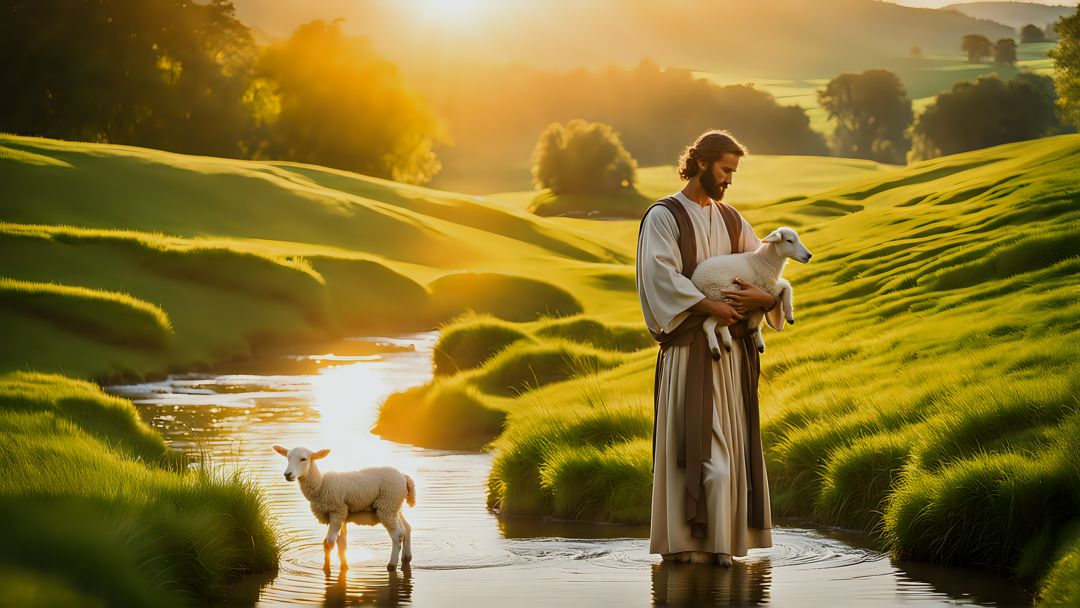 Freely Shareable Hymn Inspired Image Discover the comforting love of Jesus, the Good Shepherd. Follow him in peace, joy, and healing. Let his eternal love guide you to a fulfilled life.