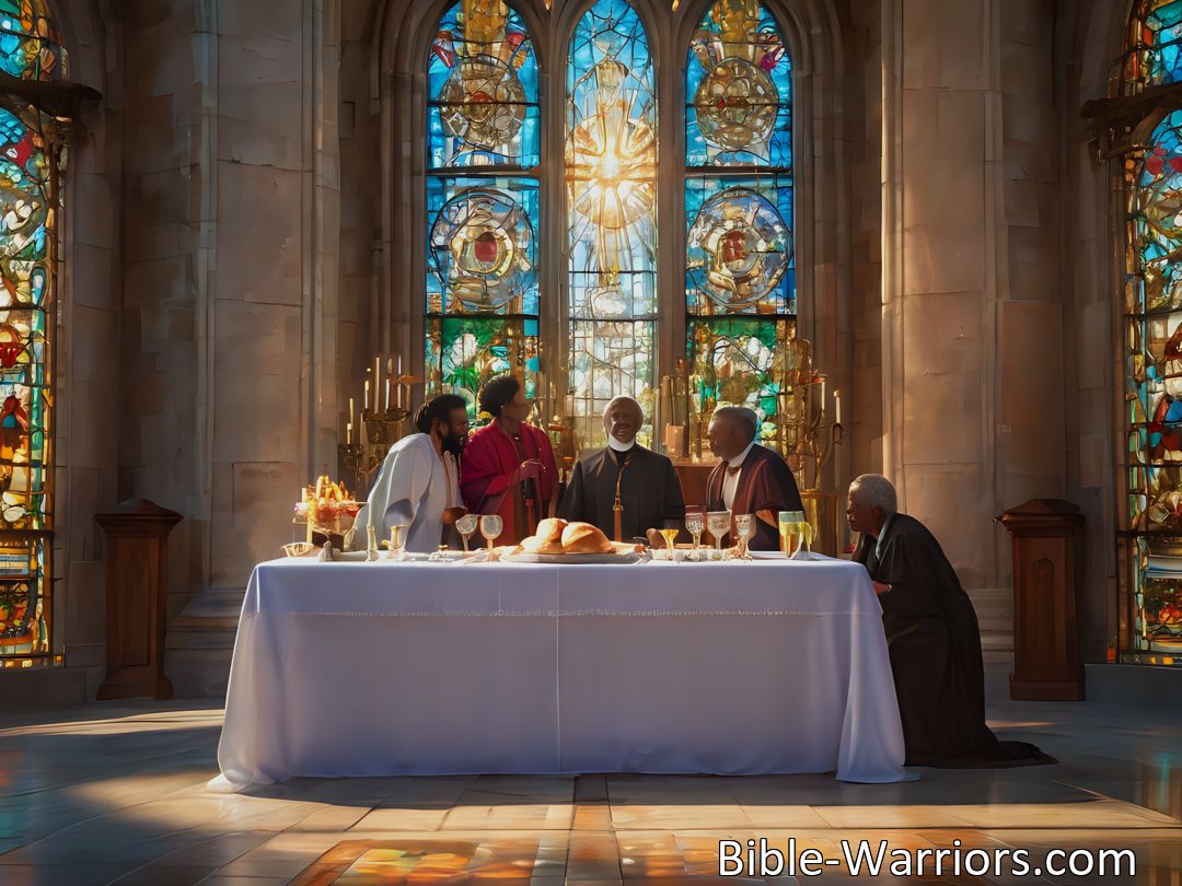 Freely Shareable Hymn Inspired Image Experience the grace of Lord Jesus Christ through communion. Join together in unity to seek forgiveness and joy in his presence. Stay steadfast in faith until the heavenly feast.