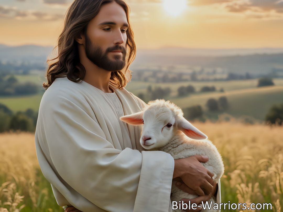 Freely Shareable Hymn Inspired Image Embrace our humanity with Jesus, Lamb of God. Find peace and mercy in His gentle presence. Join us on a soulful journey of self-discovery and divine connection.