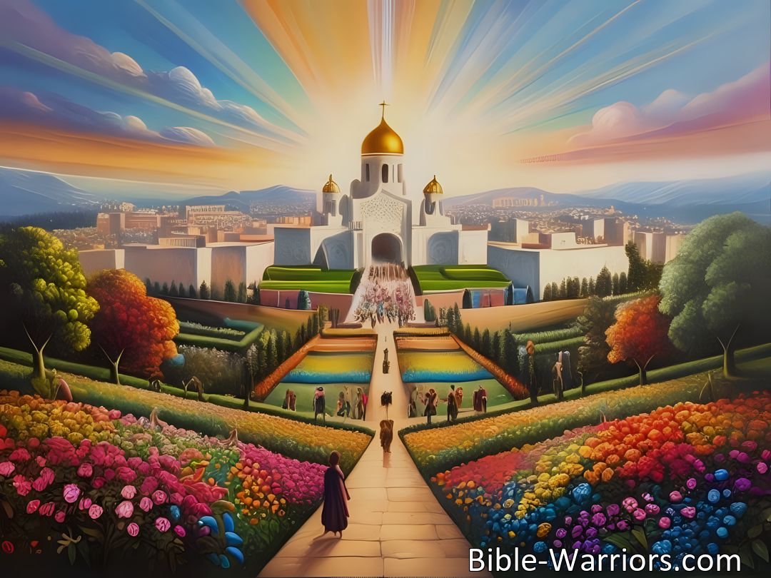 Freely Shareable Hymn Inspired Image Experience John's vision of a new heaven and earth in the serene setting of the new Jerusalem. Embrace practical steps for personal transformation and inner peace. Walk towards a brighter tomorrow now.